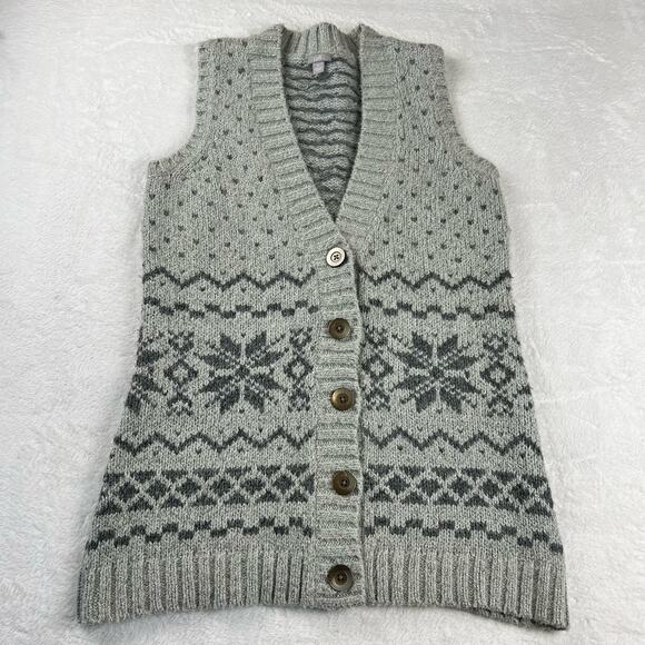 J.Jill Women's size Small Button up cardigan Vest Gray Snowflake - Picture 1 of 7